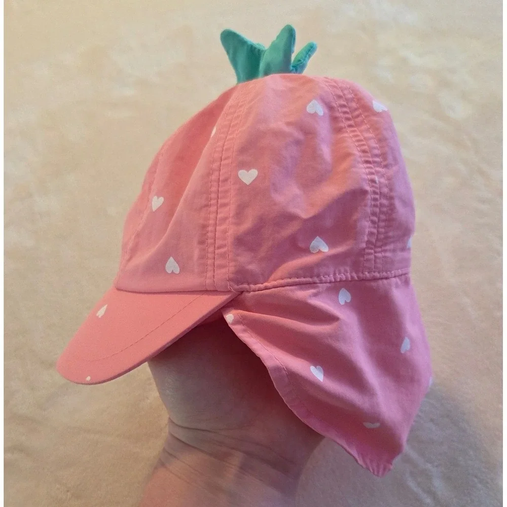 Baby Sun Hat Pink Heart Print Neck Flap Infant Summer Lake Day‎ Beach Day Hat